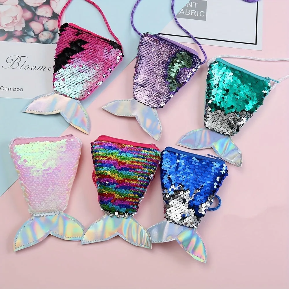 Girls Fish Tail Sequin Party Wallet with Lanyard