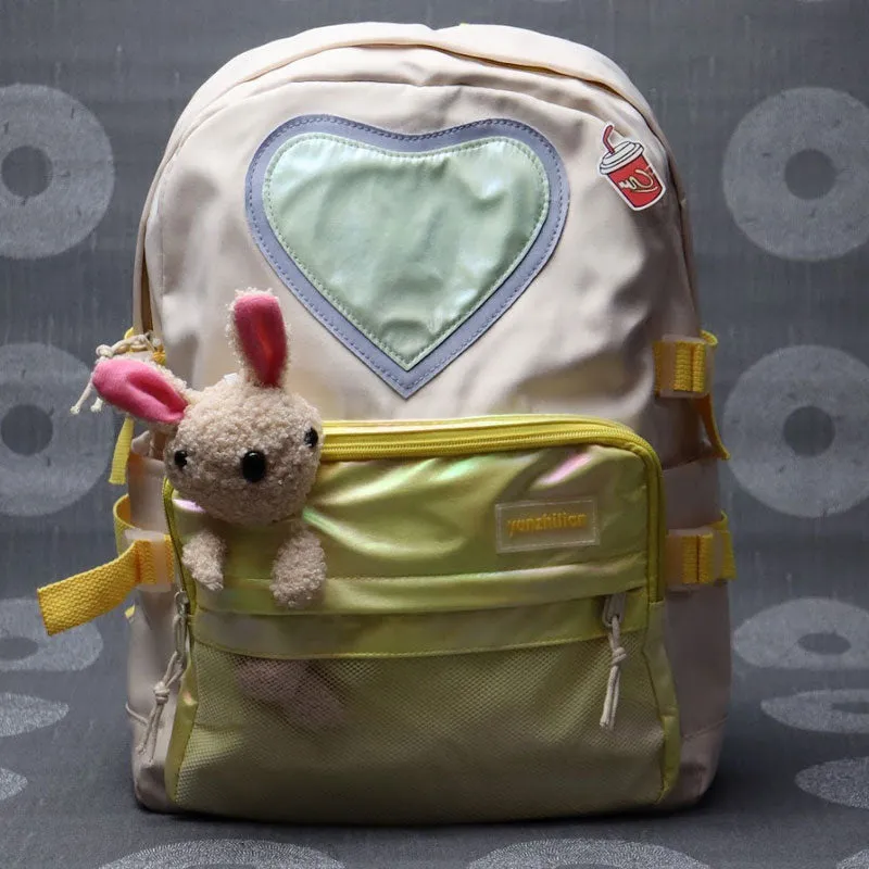 Girls Holographic Cartoon Rabbit & Letter Patch Decor Functional Backpack #111