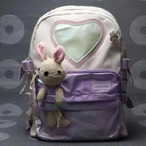 Girls Holographic Cartoon Rabbit & Letter Patch Decor Functional Backpack #111