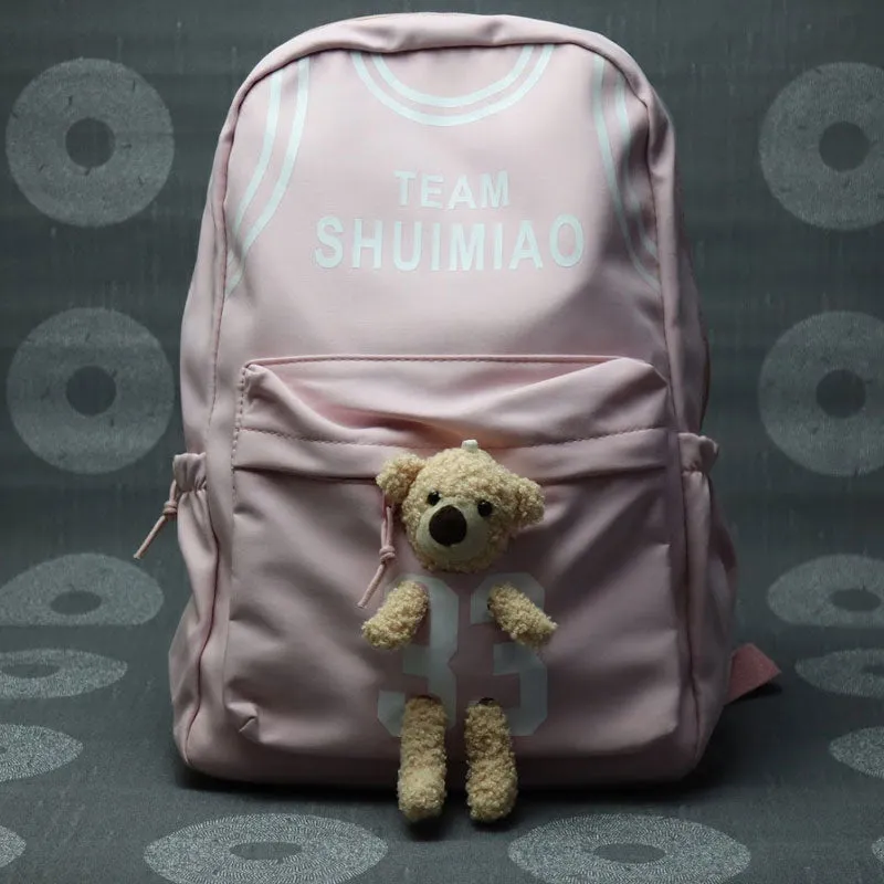 Girls Holographic Cartoon Rabbit & Letter Patch Decor Functional Backpack #111