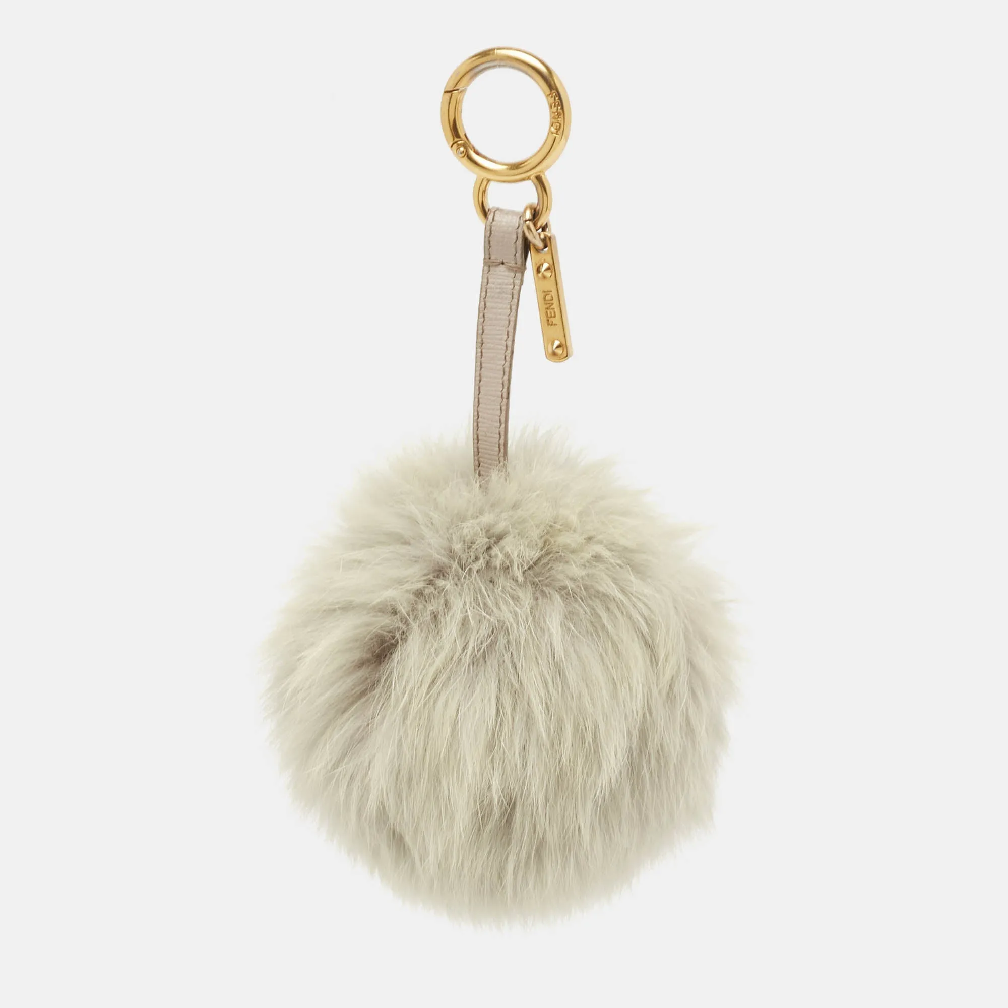 Grey Fur and Leather Pom Pom Bag Charm