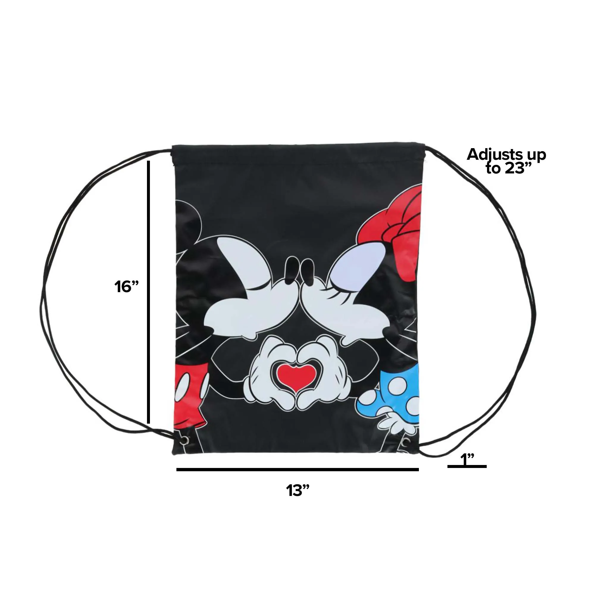 Jerry Leigh Disney Mickey Minnie Couple Kiss Drawstring Backpack Bag