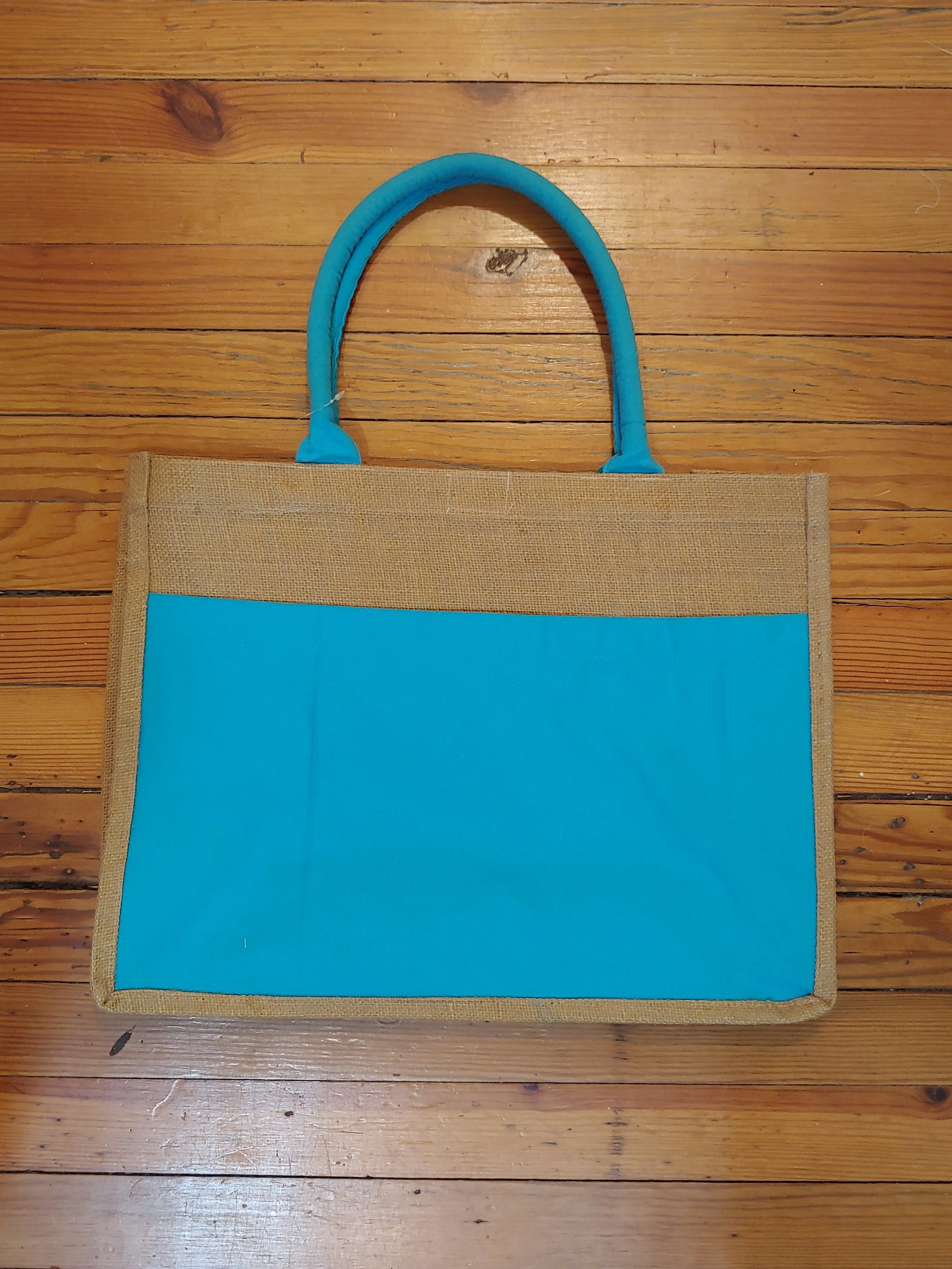 Khaki Jute Tote w/ Canvas Pocket