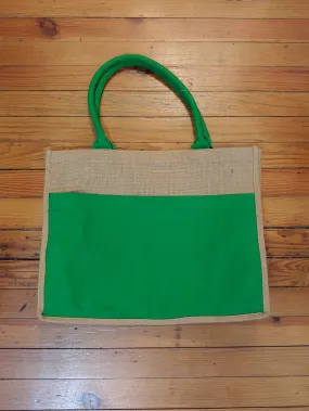 Khaki Jute Tote w/ Canvas Pocket