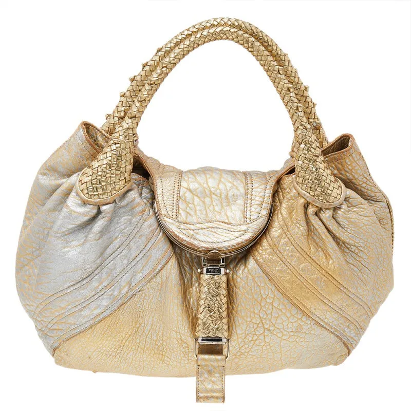 Metallic Gold Leather Holographic Textured Spy Hobo