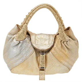 Metallic Gold Leather Holographic Textured Spy Hobo