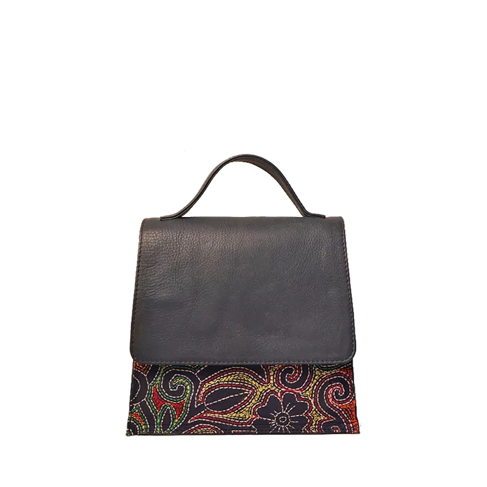 Mini Sling Bag - Genuine Leather- Kantha Handcrafted Cute Sling