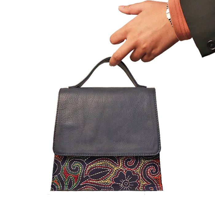 Mini Sling Bag - Genuine Leather- Kantha Handcrafted Cute Sling
