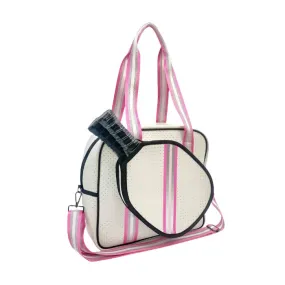 Neoprene Crossbody Sling Pickleball Bag Tote White/Silver/Pink