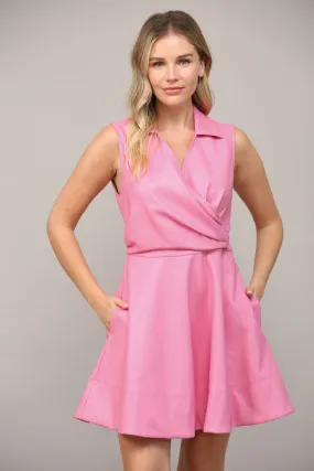 Pink Faux Leather Wrap Dress