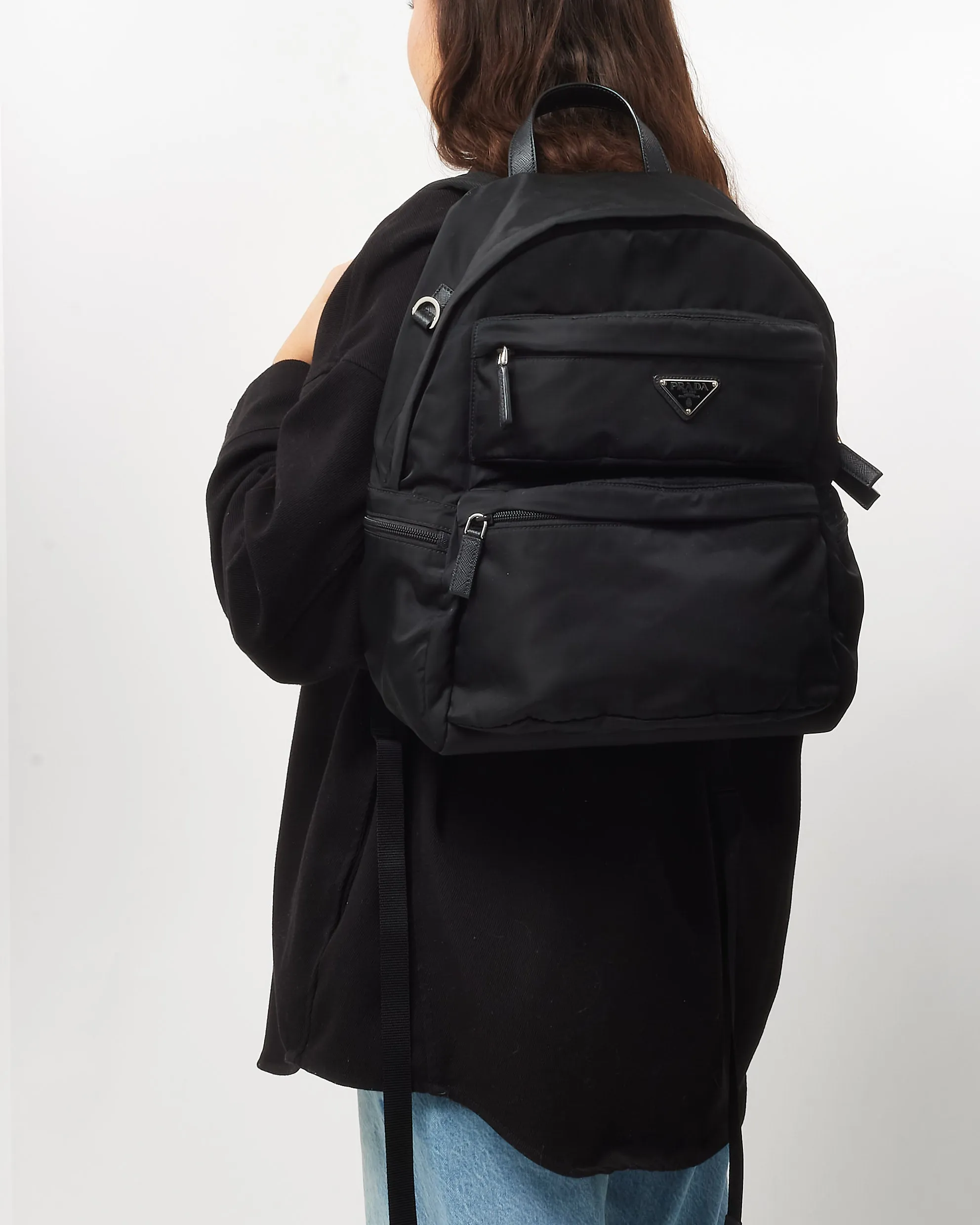 Prada Black Nylon Montagna Saffiano Day Backpack