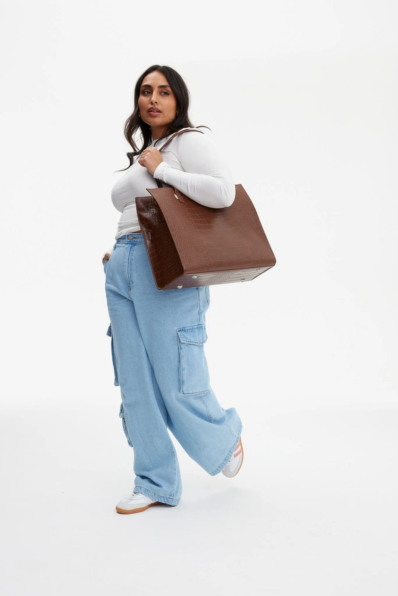 The Large Work Tote in Maple Croc