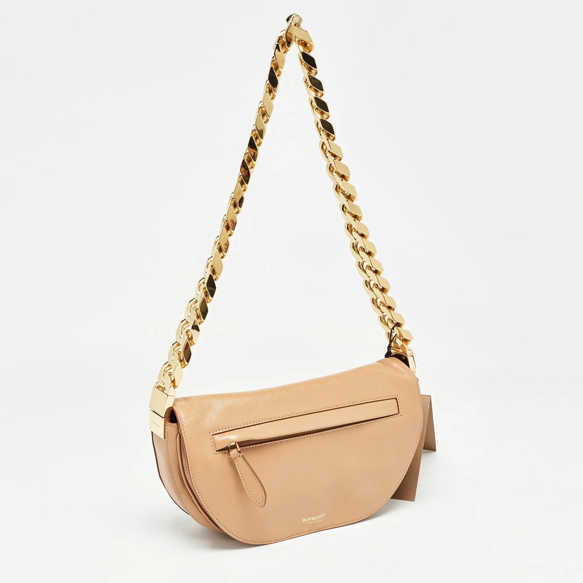 Trendy Inspired Burberry Beige Soft Leather Small Olympia Bag