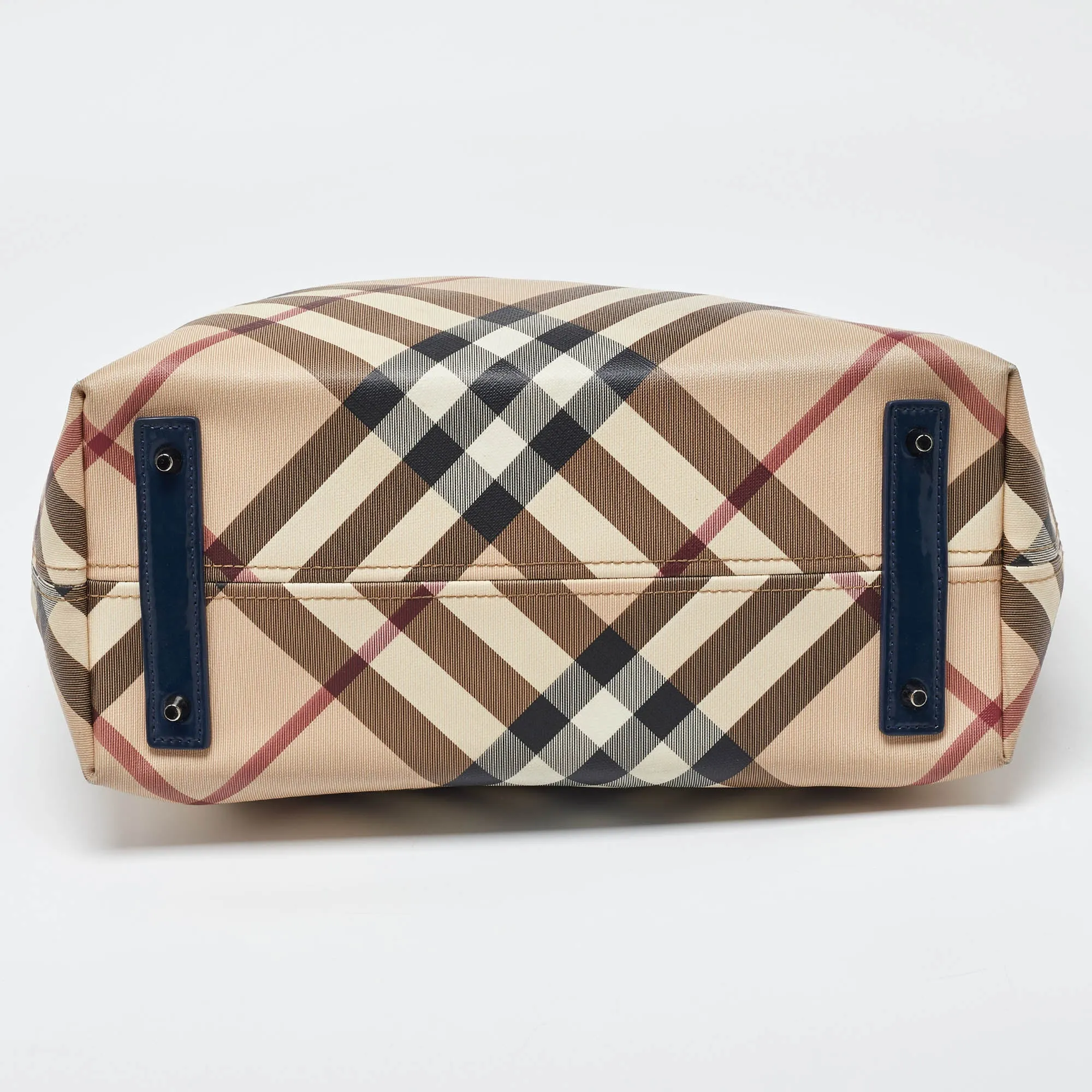 Trendy Inspired Burberry Beige/blue Nova Check Pvc And Patent Leather Shopper Tote