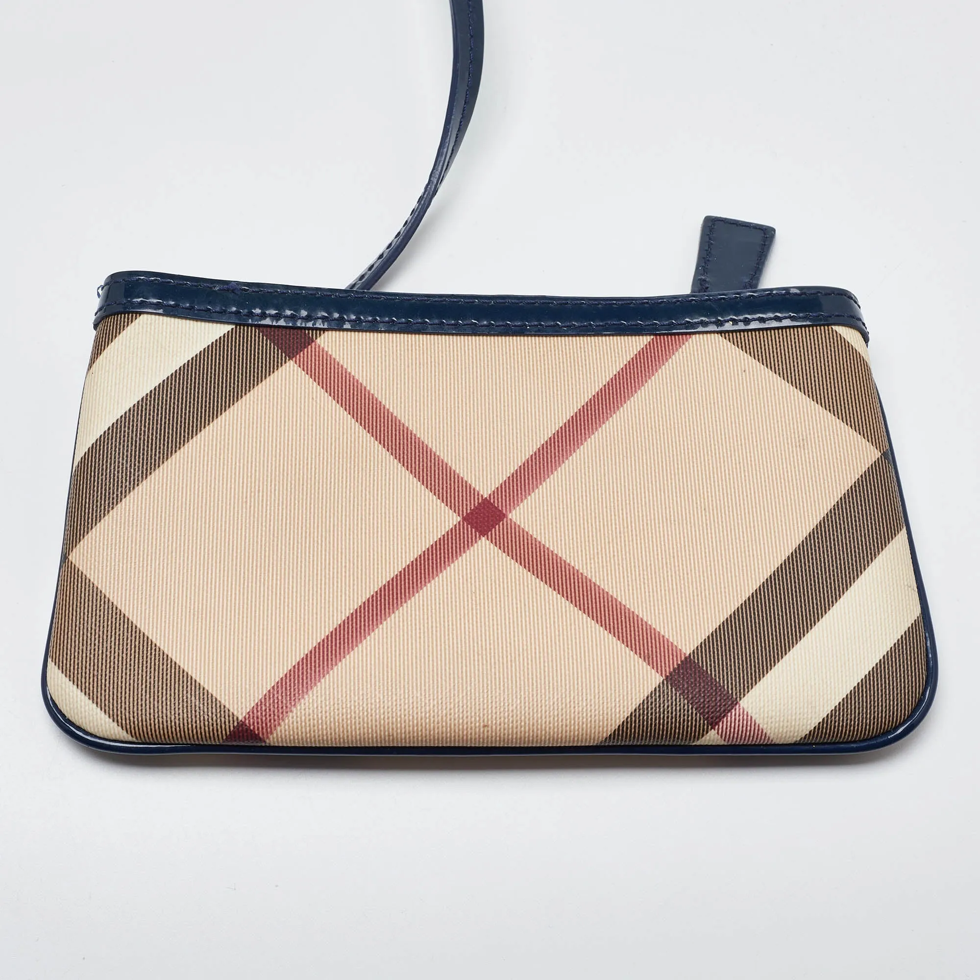 Trendy Inspired Burberry Beige/blue Nova Check Pvc And Patent Leather Shopper Tote