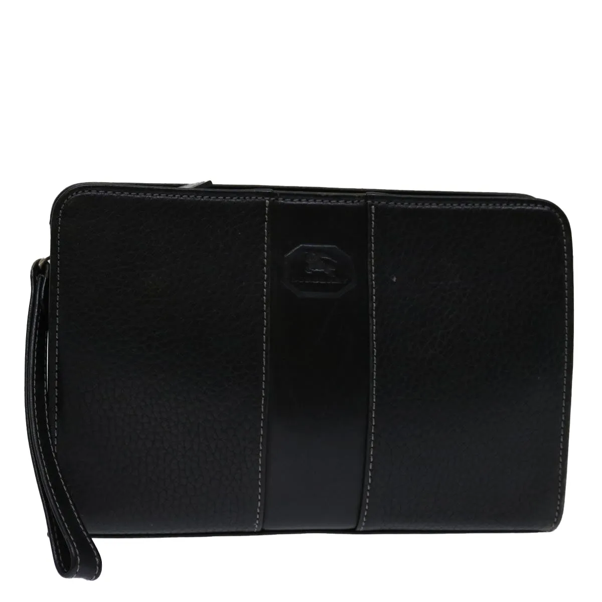 Trendy Inspired Burberry Clutch Bag Leather Black Auth Bs13248