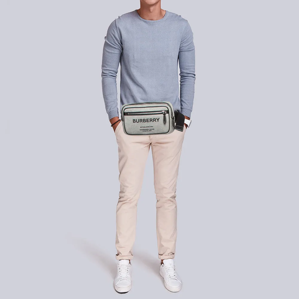 Trendy Inspired Burberry Grey/black Canvas And Leather West Belt Bag