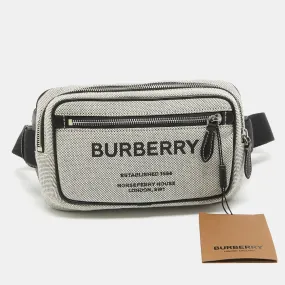 Trendy Inspired Burberry Grey/black Canvas And Leather West Belt Bag