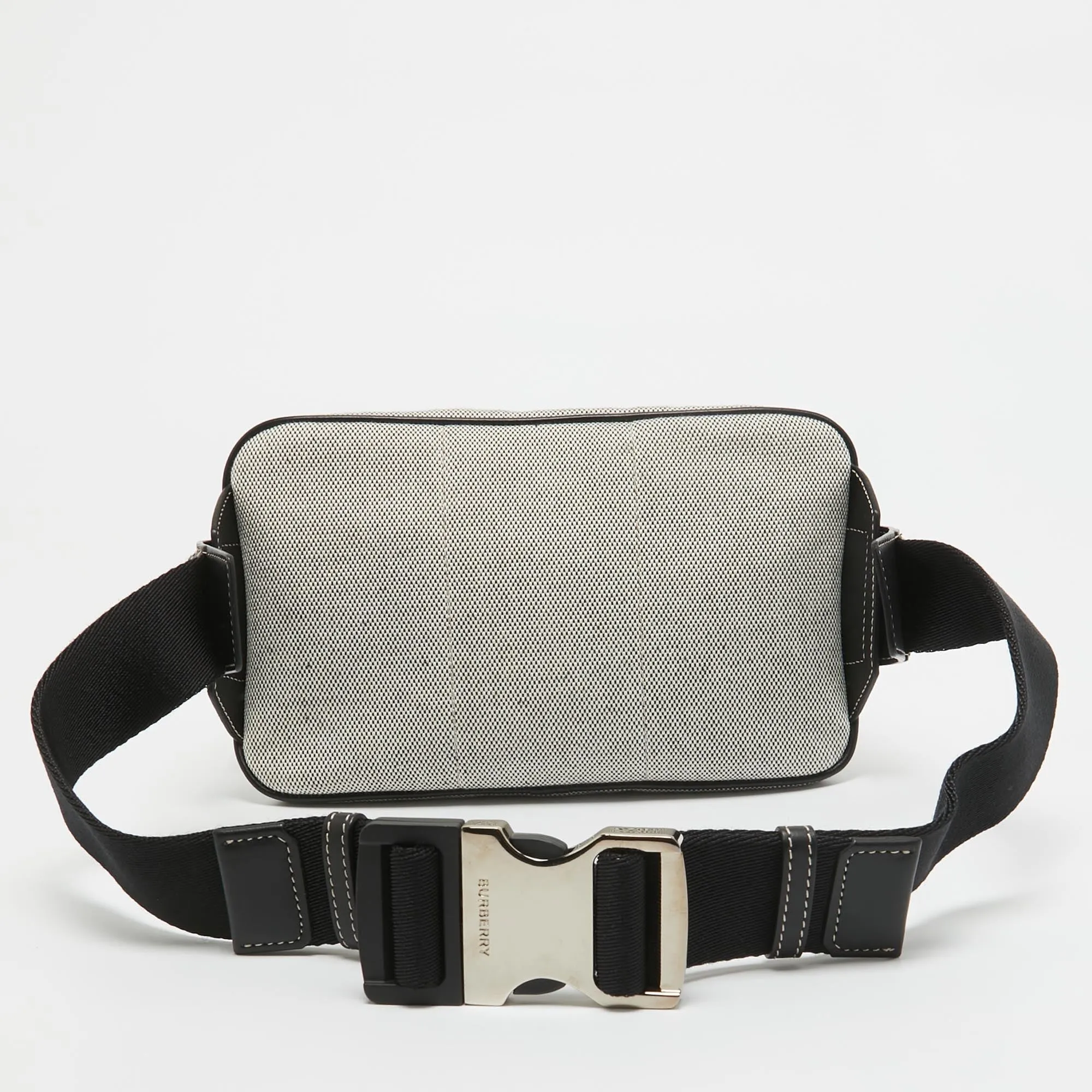Trendy Inspired Burberry Grey/black Canvas And Leather West Belt Bag