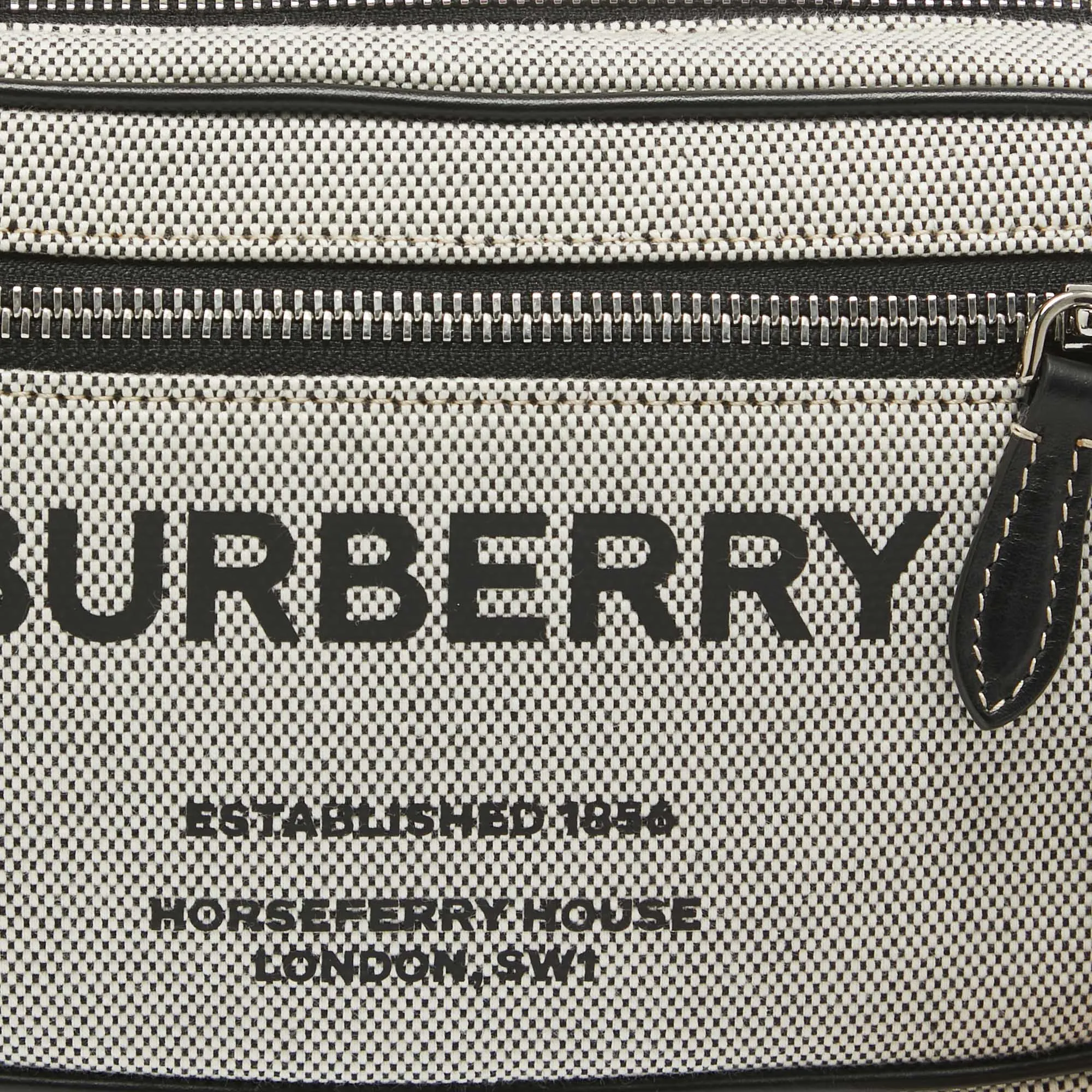 Trendy Inspired Burberry Grey/black Canvas And Leather West Belt Bag