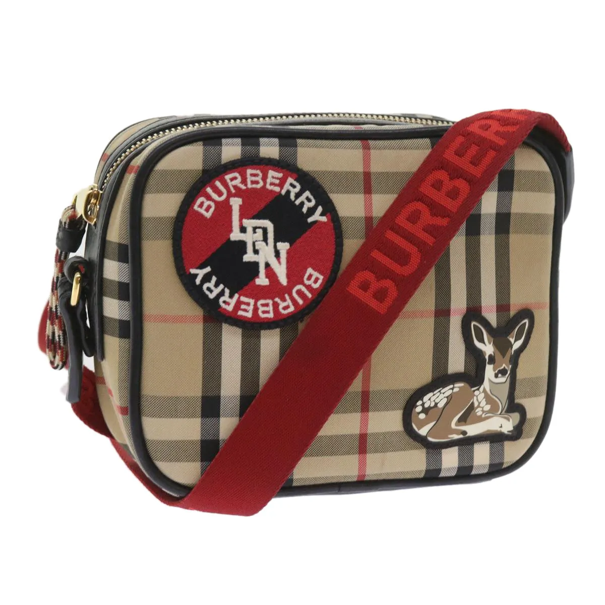 Trendy Inspired Burberry Nova Check Shoulder Bag Nylon Canvas Beige Auth 58996a