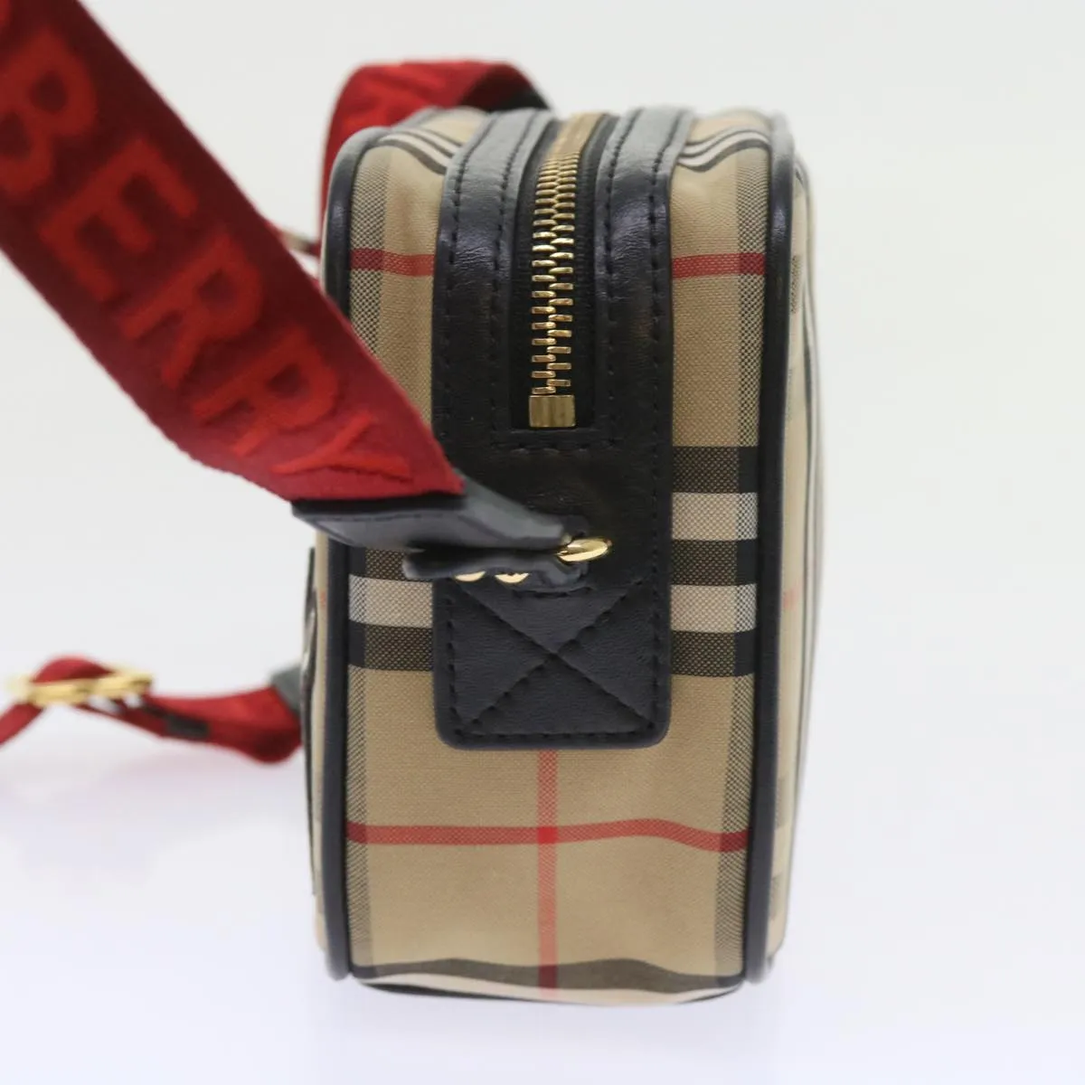 Trendy Inspired Burberry Nova Check Shoulder Bag Nylon Canvas Beige Auth 58996a