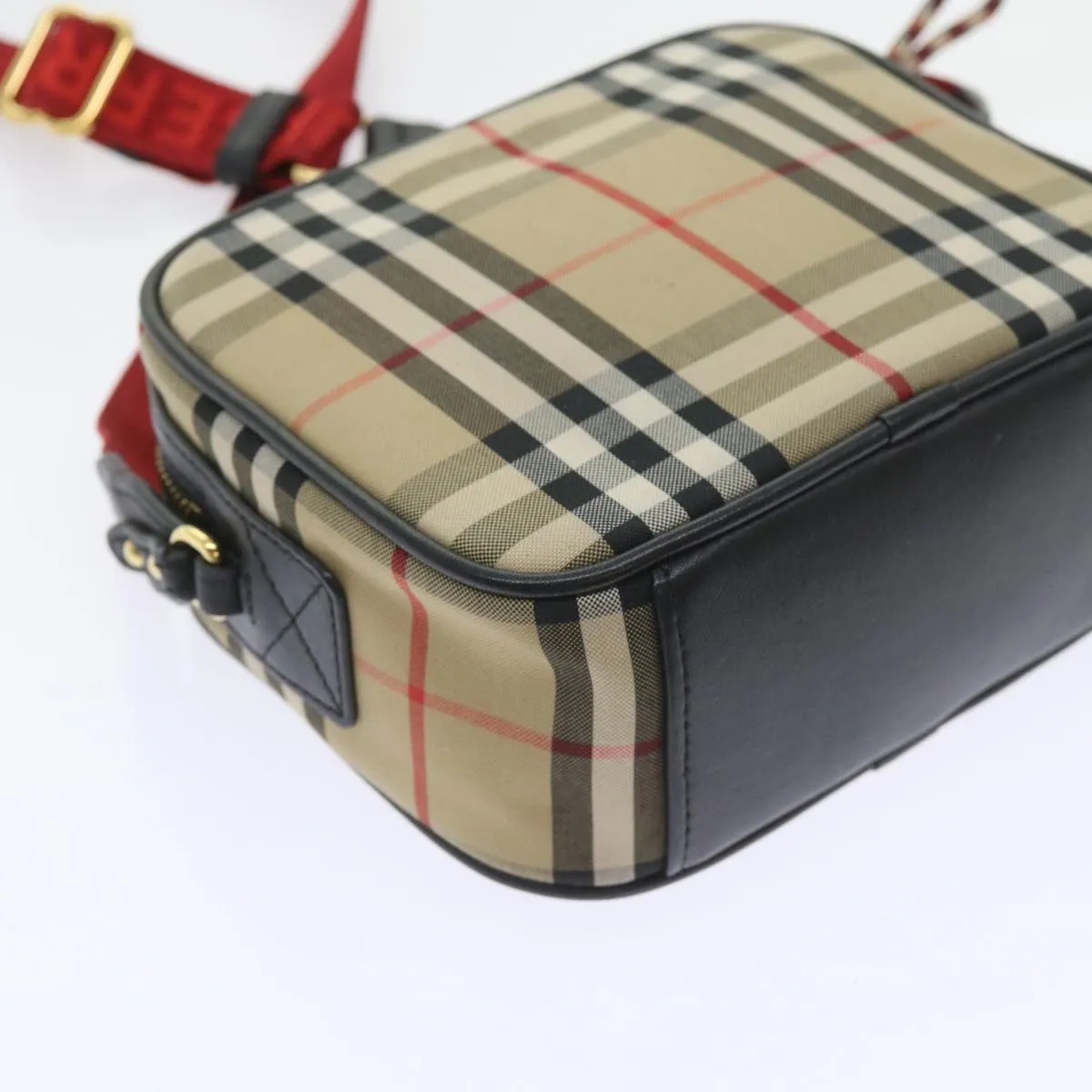 Trendy Inspired Burberry Nova Check Shoulder Bag Nylon Canvas Beige Auth 58996a