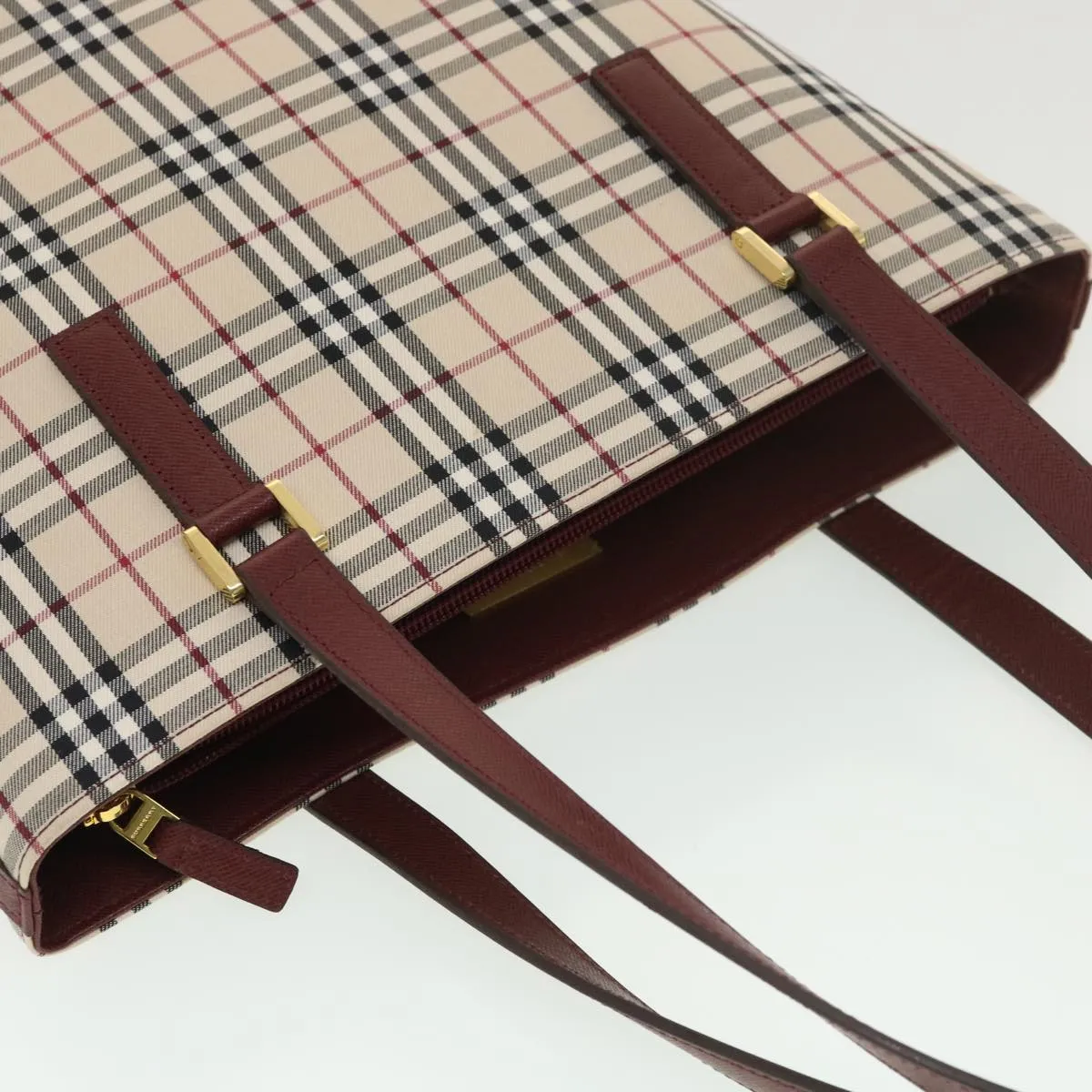 Trendy Inspired Burberry Nova Check Tote Bag Nylon Beige Auth Yk6343