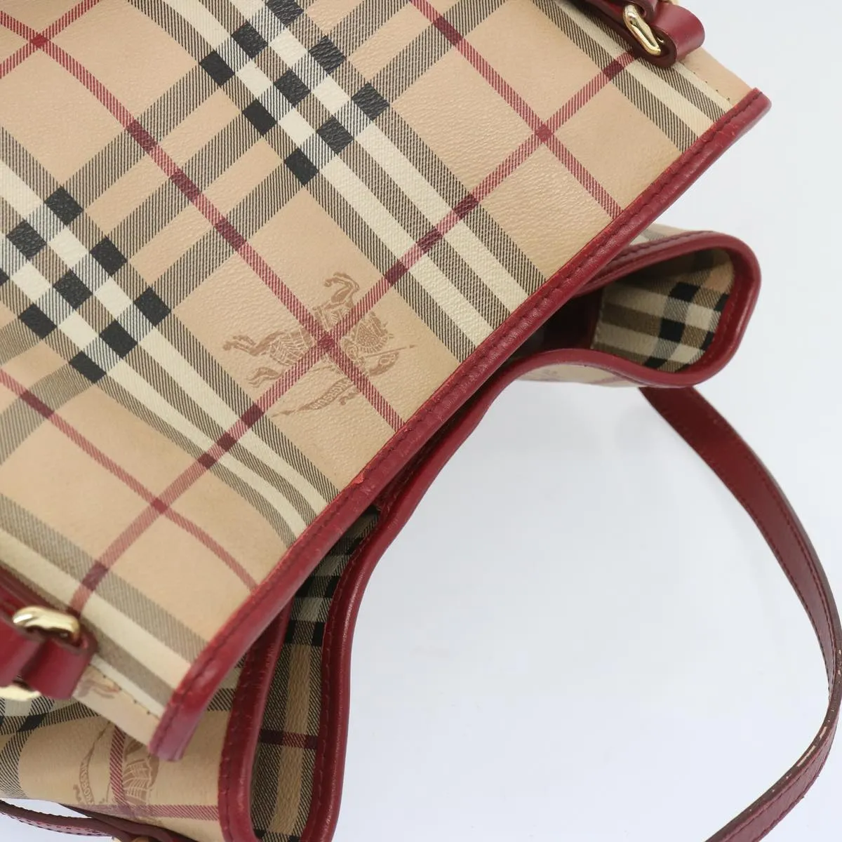 Trendy Inspired Burberry Nova Check Tote Bag Pvc Beige Red Auth 66734