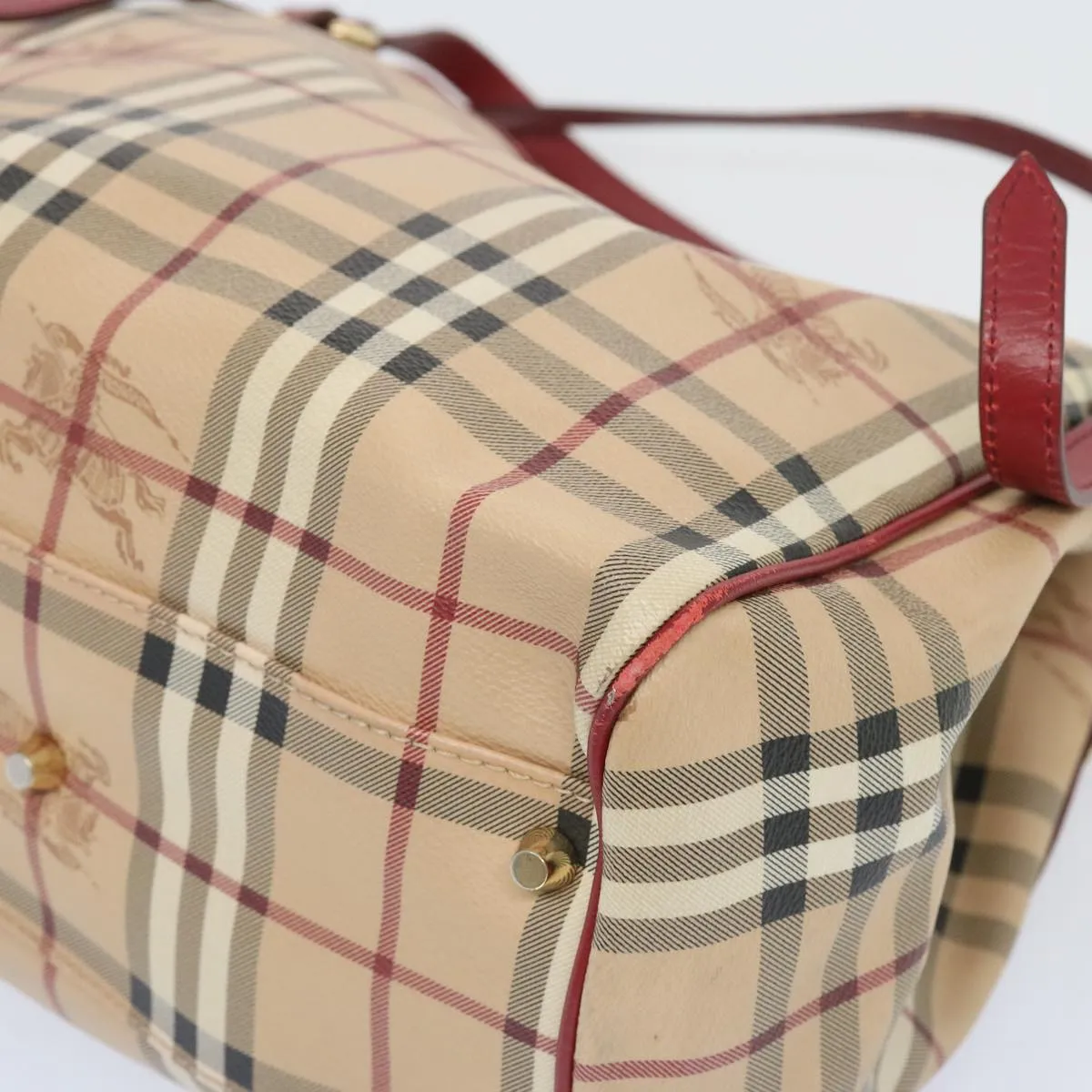 Trendy Inspired Burberry Nova Check Tote Bag Pvc Beige Red Auth 66734