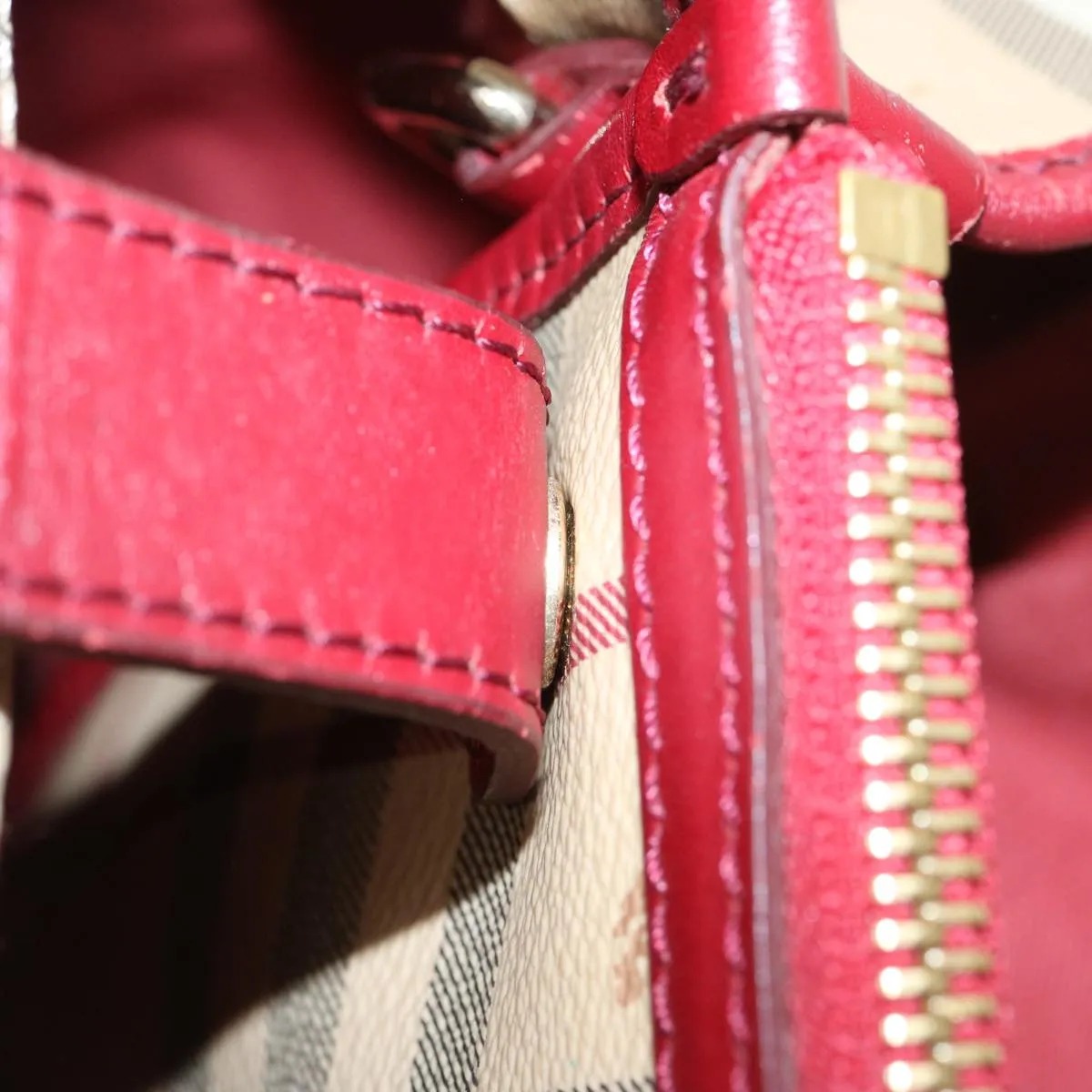 Trendy Inspired Burberry Nova Check Tote Bag Pvc Beige Red Auth 66734