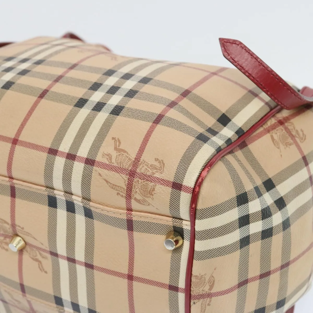 Trendy Inspired Burberry Nova Check Tote Bag Pvc Beige Red Auth 66734