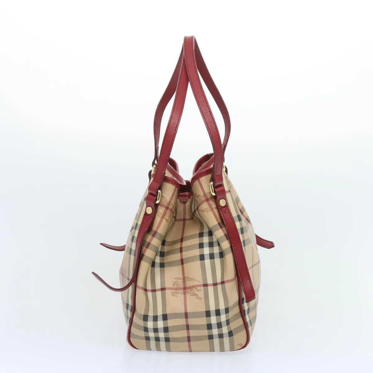 Trendy Inspired Burberry Nova Check Tote Bag Pvc Beige Red Auth 66734