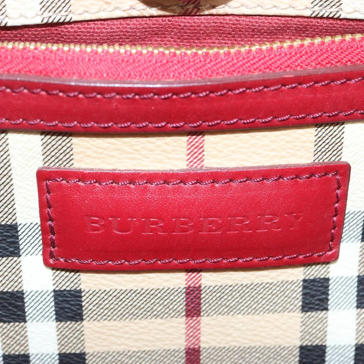 Trendy Inspired Burberry Nova Check Tote Bag Pvc Beige Red Auth 66734