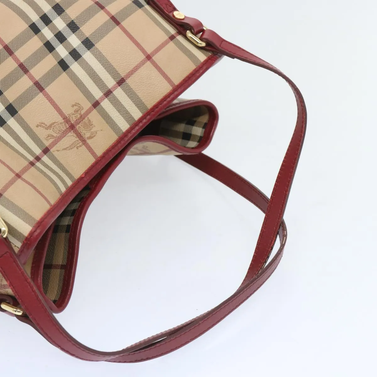 Trendy Inspired Burberry Nova Check Tote Bag Pvc Beige Red Auth 66734