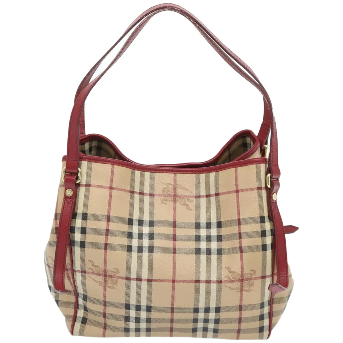 Trendy Inspired Burberry Nova Check Tote Bag Pvc Beige Red Auth 66734