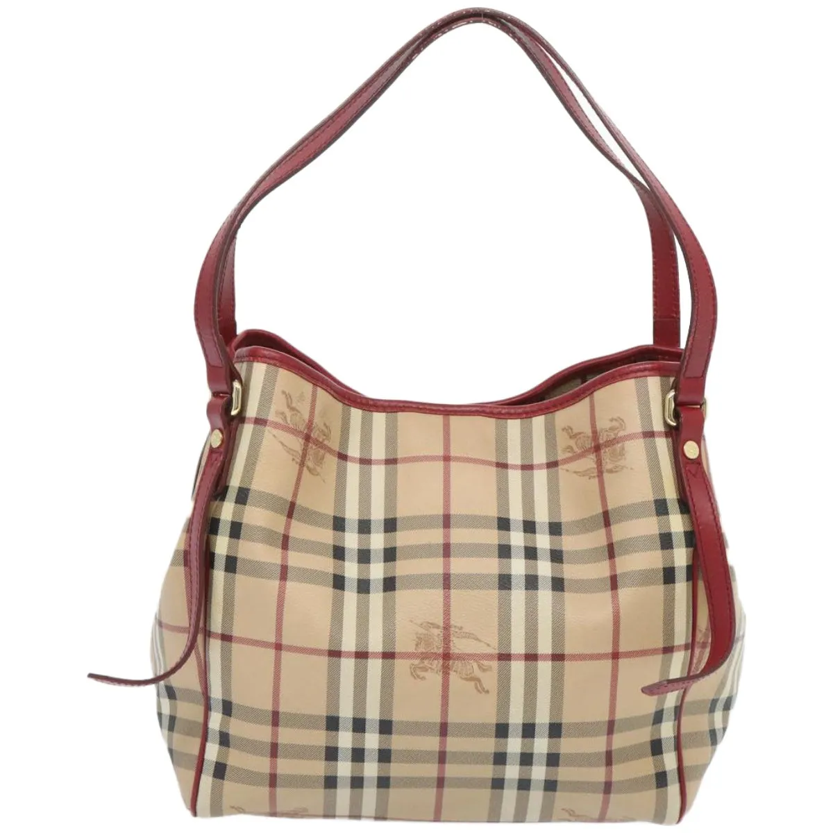 Trendy Inspired Burberry Nova Check Tote Bag Pvc Beige Red Auth 66734