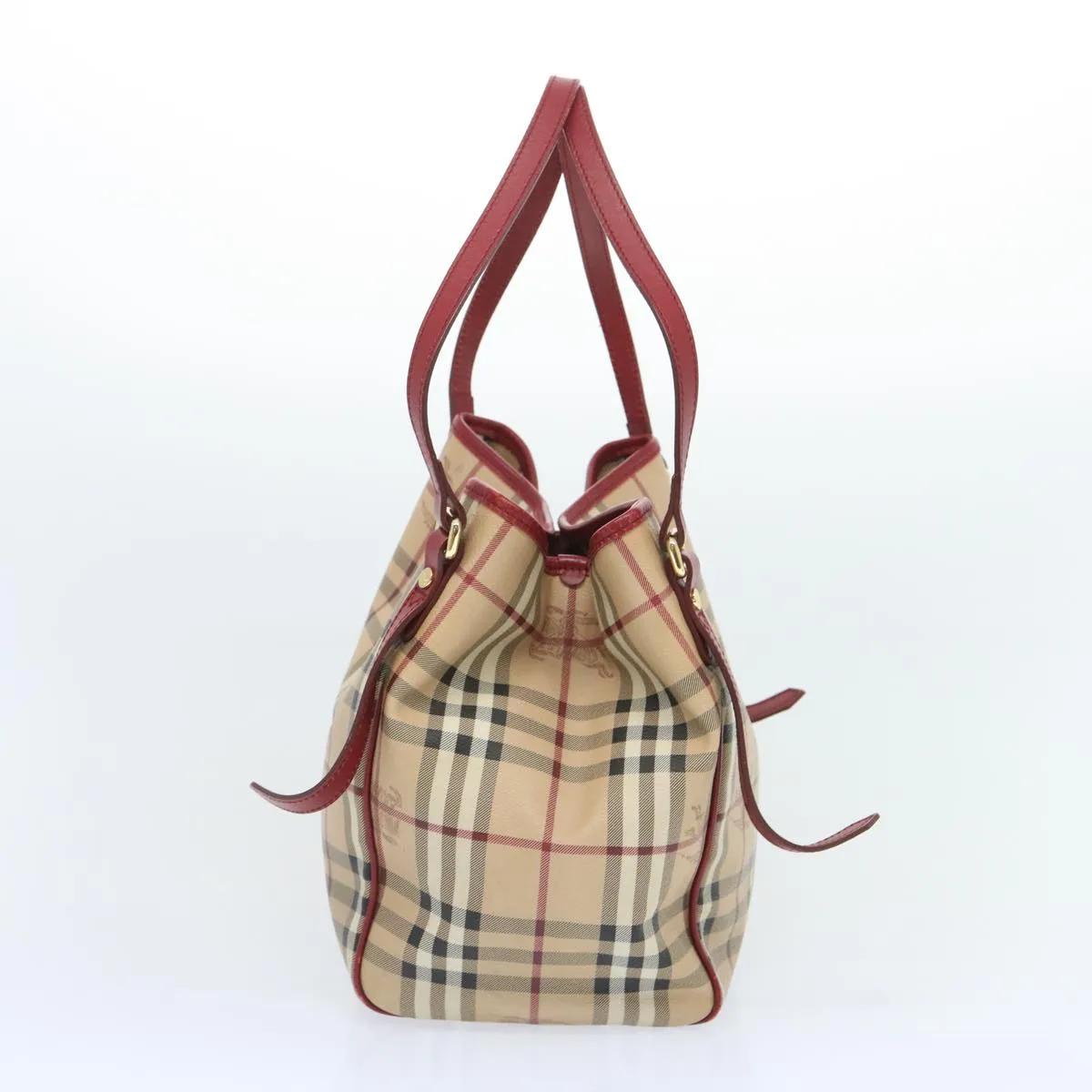 Trendy Inspired Burberry Nova Check Tote Bag Pvc Beige Red Auth 66734