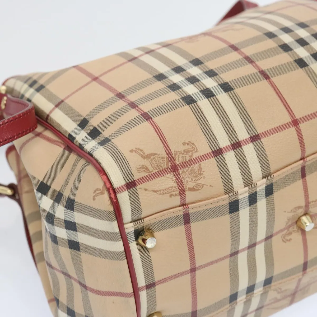 Trendy Inspired Burberry Nova Check Tote Bag Pvc Beige Red Auth 66734