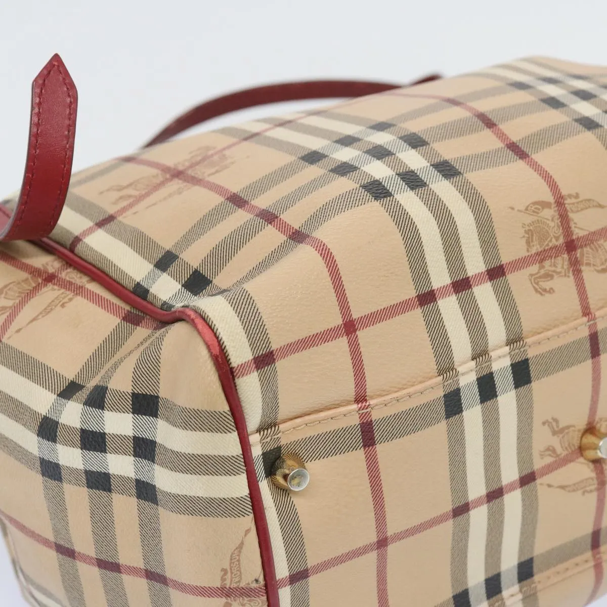 Trendy Inspired Burberry Nova Check Tote Bag Pvc Beige Red Auth 66734