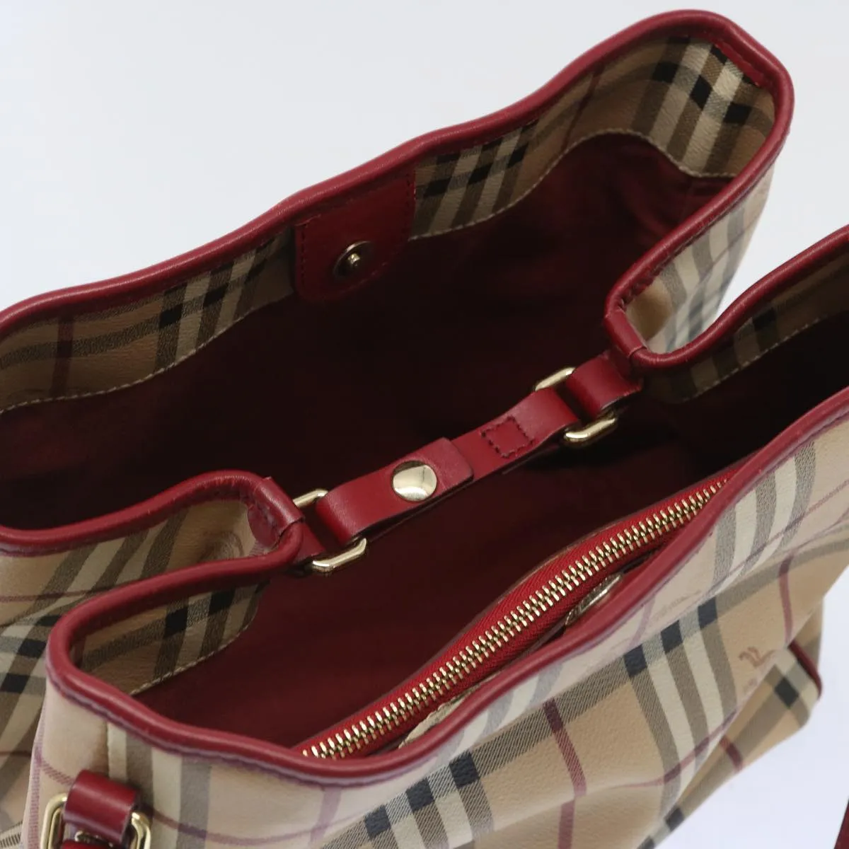 Trendy Inspired Burberry Nova Check Tote Bag Pvc Beige Red Auth 66734