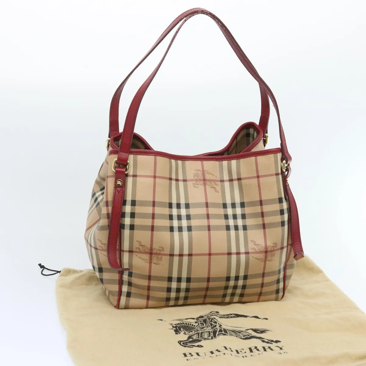 Trendy Inspired Burberry Nova Check Tote Bag Pvc Beige Red Auth 66734