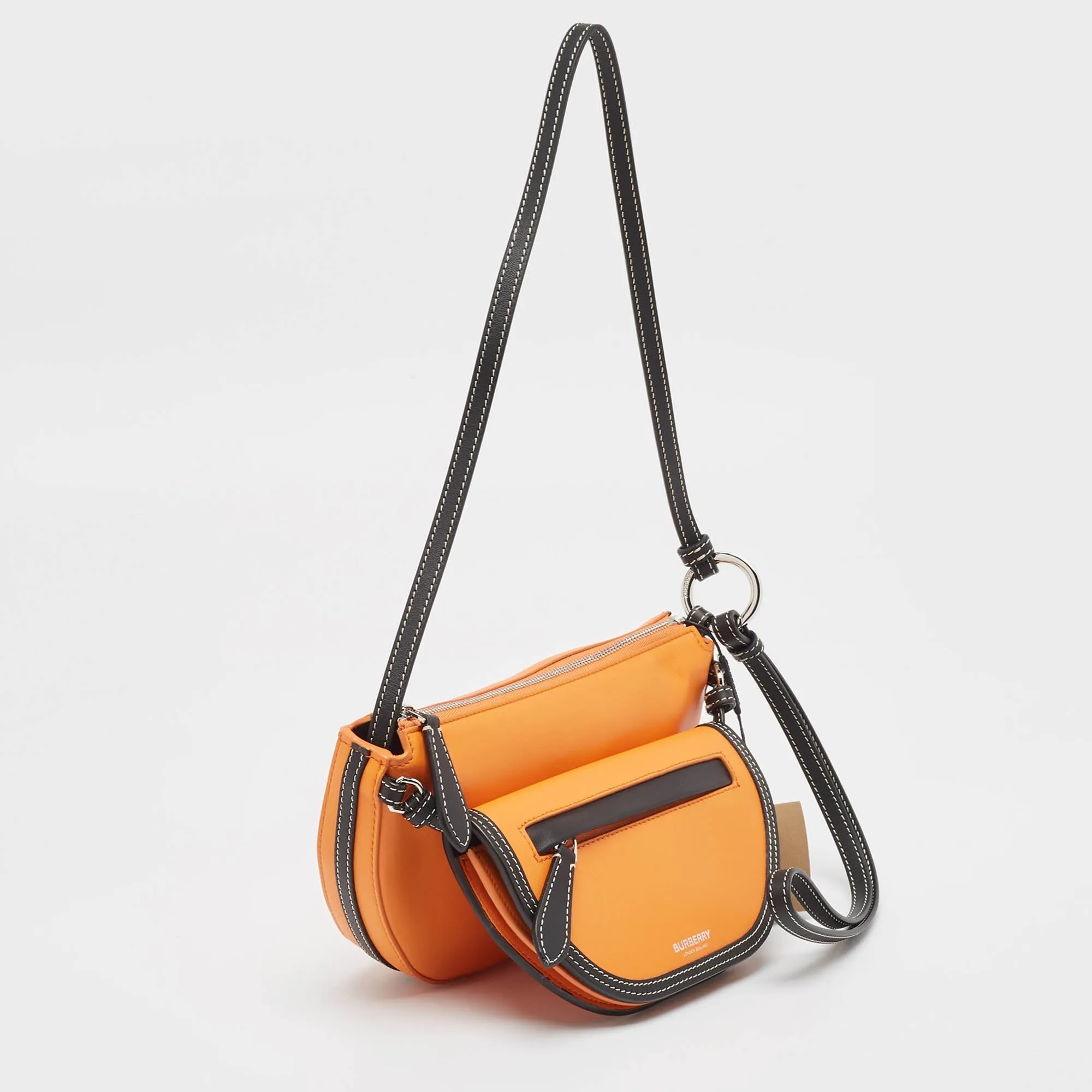 Trendy Inspired Burberry Orange/black Leather Mini Double Olympia Bag