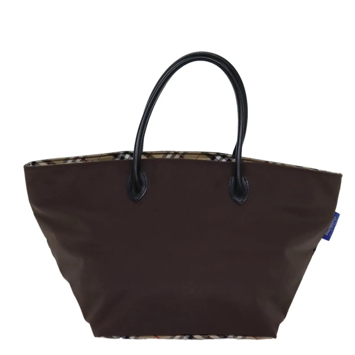 Trendy Inspired Burberryss Nova Check Blue Label Tote Bag Nylon Beige Brown Auth Bs14770