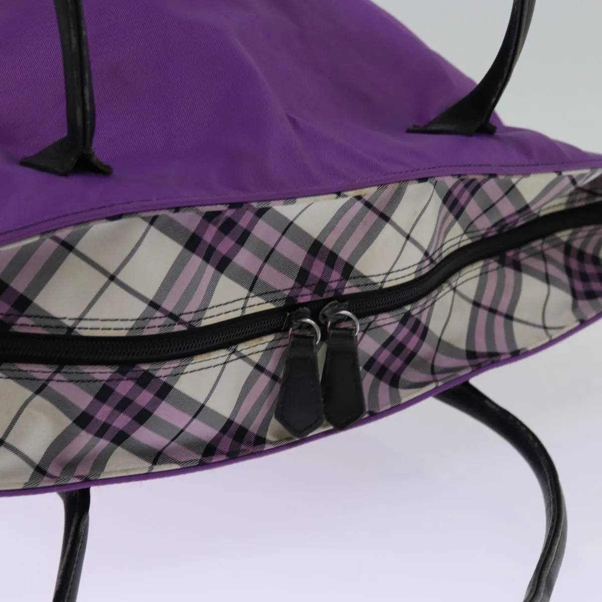 Trendy Inspired Burberryss Nova Check Blue Label Tote Bag Nylon Purple Auth Bs14287