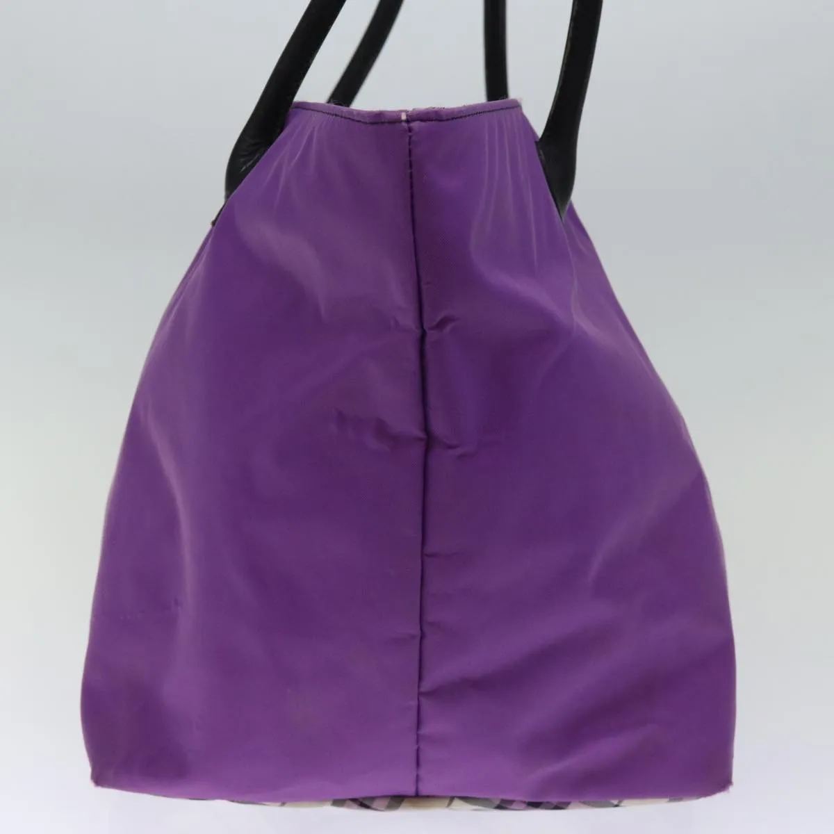 Trendy Inspired Burberryss Nova Check Blue Label Tote Bag Nylon Purple Auth Bs14287