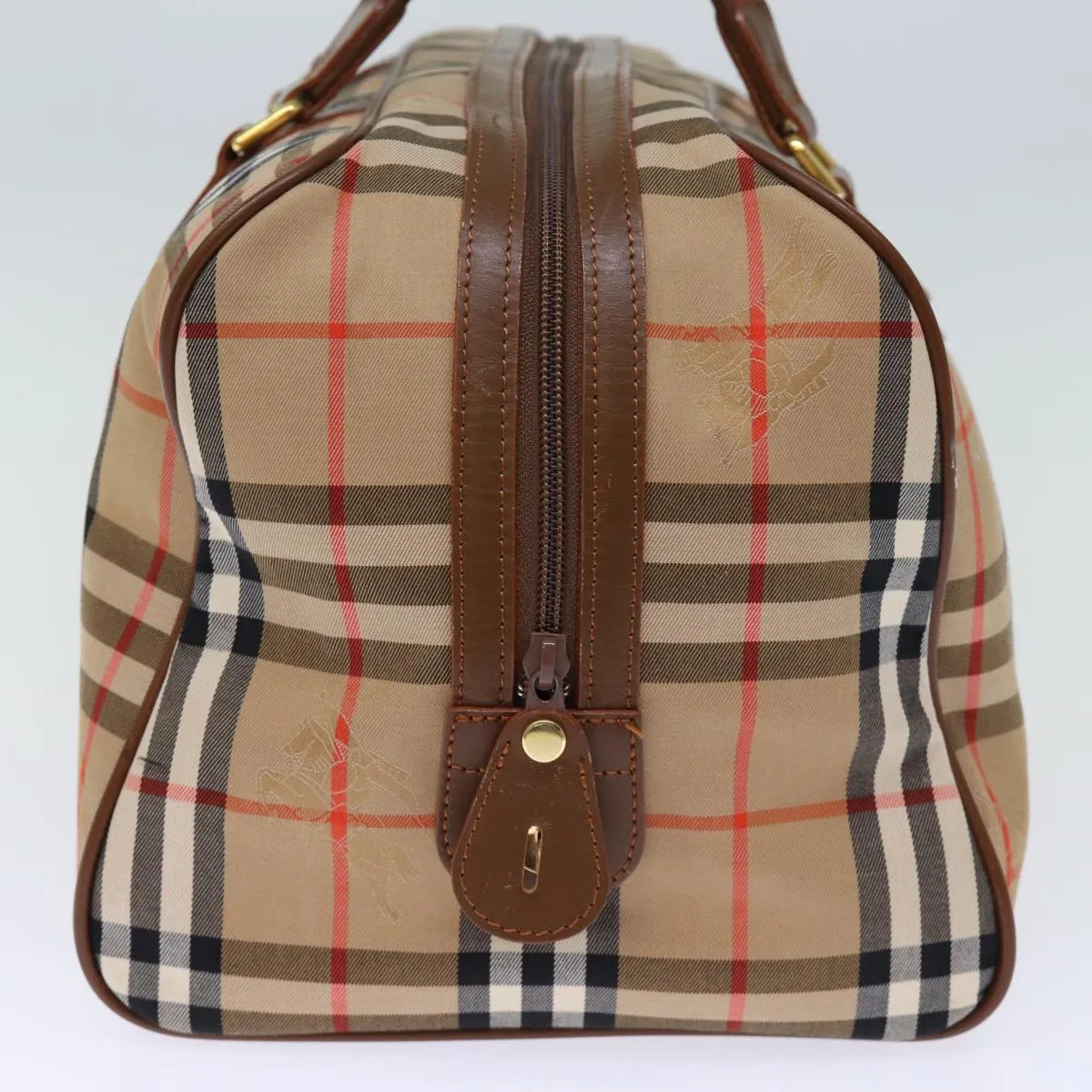 Trendy Inspired Burberryss Nova Check Boston Bag Canvas Beige Auth Yk12463
