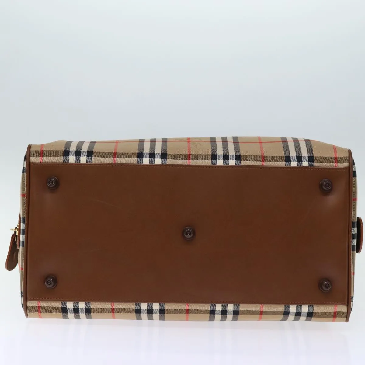 Trendy Inspired Burberryss Nova Check Boston Bag Canvas Beige Auth Yk12463