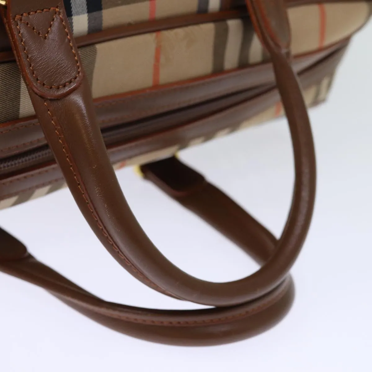 Trendy Inspired Burberryss Nova Check Boston Bag Canvas Beige Auth Yk12463