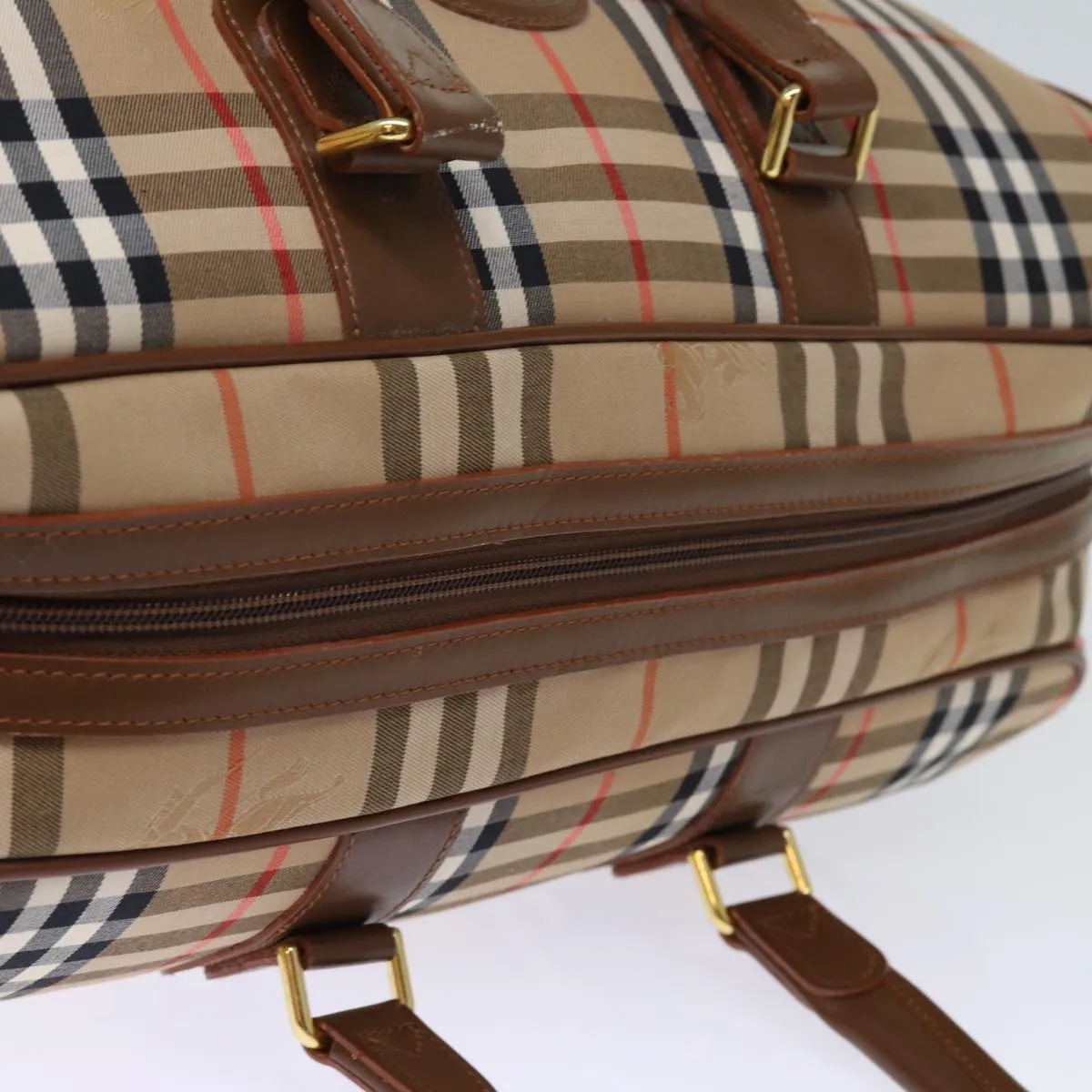 Trendy Inspired Burberryss Nova Check Boston Bag Canvas Beige Auth Yk12463